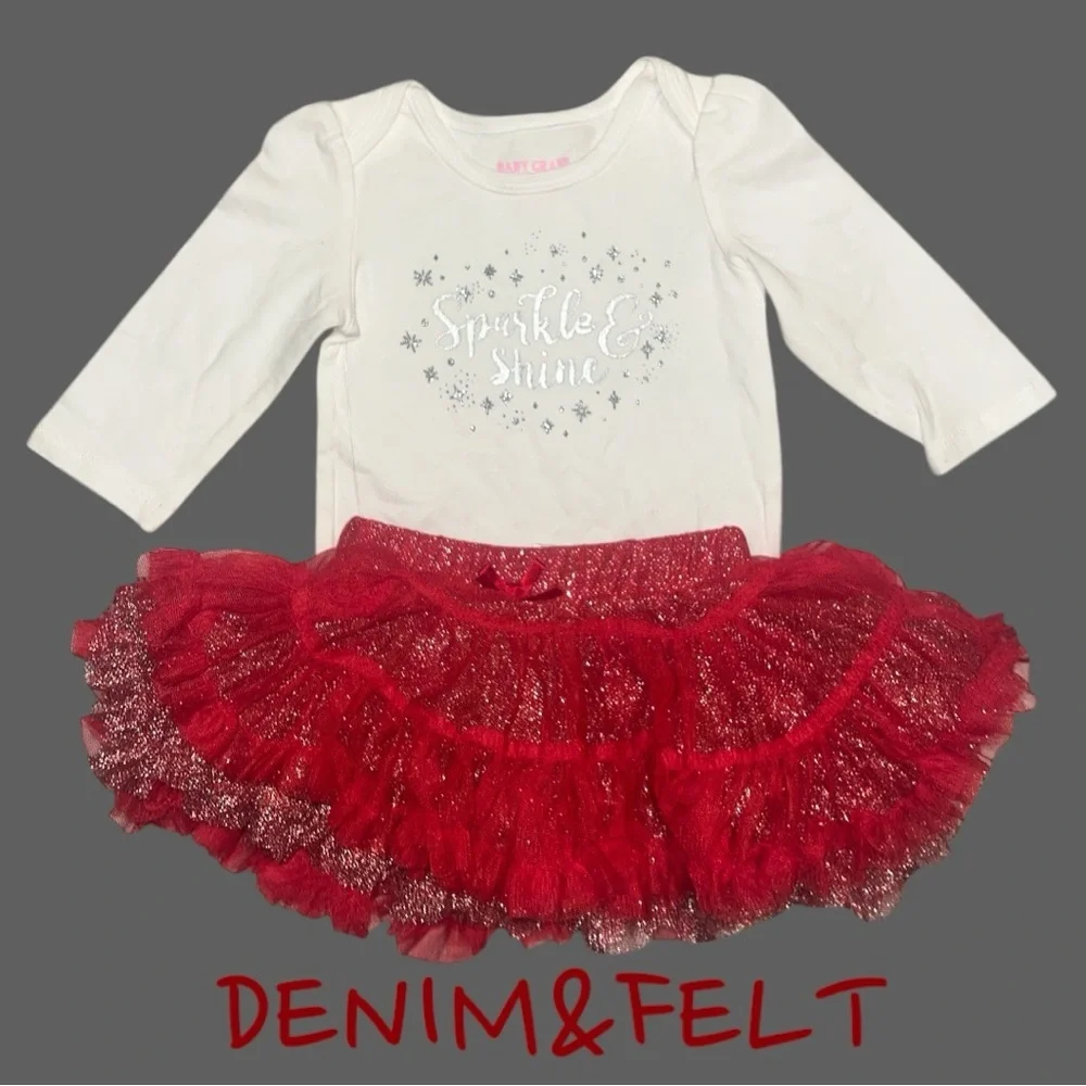NEW Baby Grand Signature Sparkle & Shine‎ Bodysuit Red Glitter Tutu Set 3-6M